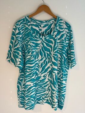 NWT Chico's Teal and White Basic Knit Top XXL